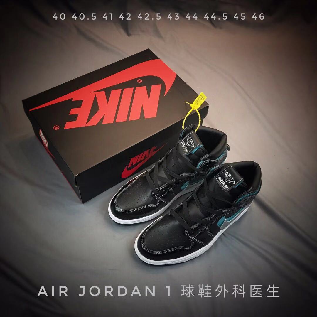 Air Jordan 1 Patent Leather Black Jade Silver Shoes - Click Image to Close